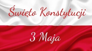 flaga Polski z napisem Święto Konstytucji 3 maja